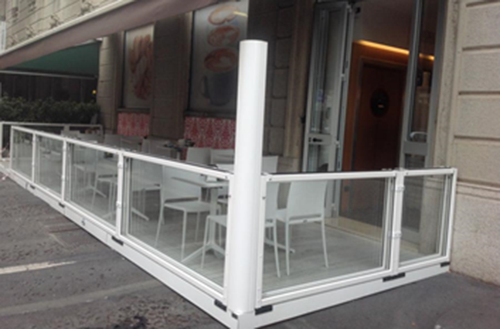 glass divider folded down and awning stretched over